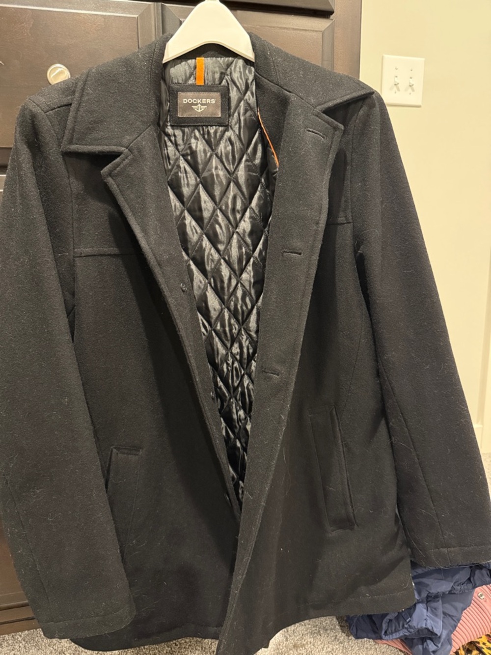 Dockers Black Men's Pea Coat with Quilted Lining